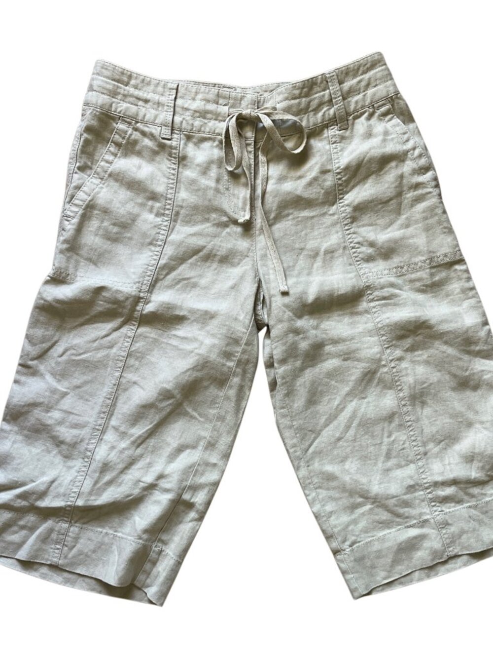 Ann Taylor Margo Petites 2P Linen Blend Bermuda Shorts Beige NWT